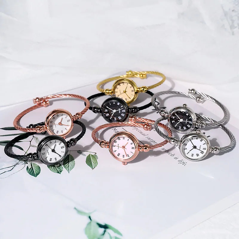 YIKAZE Women Bracelet Watch Retro Gold Bangle Women Watches Stainless Steel Retro Ladies Quartz Wristwatch Clock Dress Watch