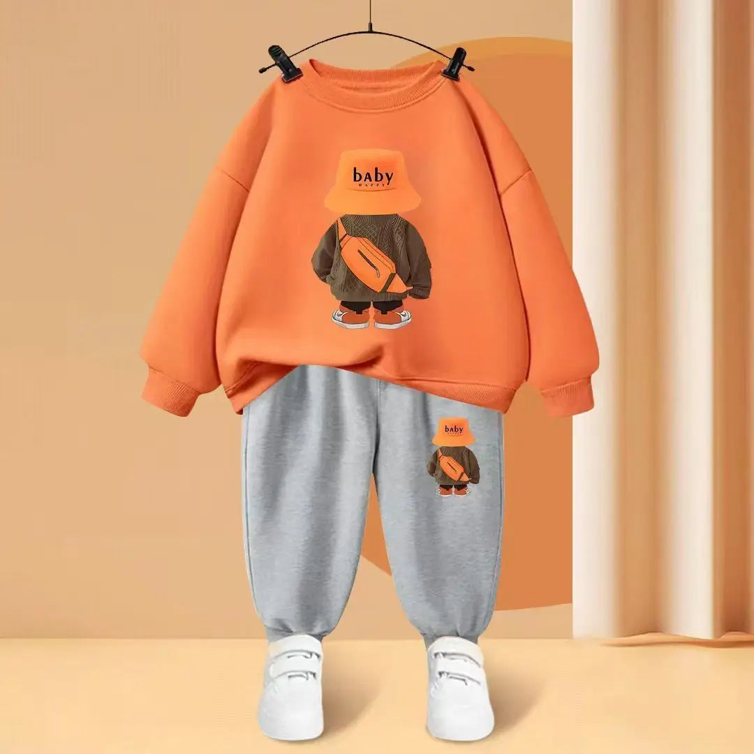 Kids Clothes Boys & Girls Autumn Long Sleeve Top & Pants 2 Pieces Sets Children Boy & Girl Printed Bear Tracksuit Sport Outfit