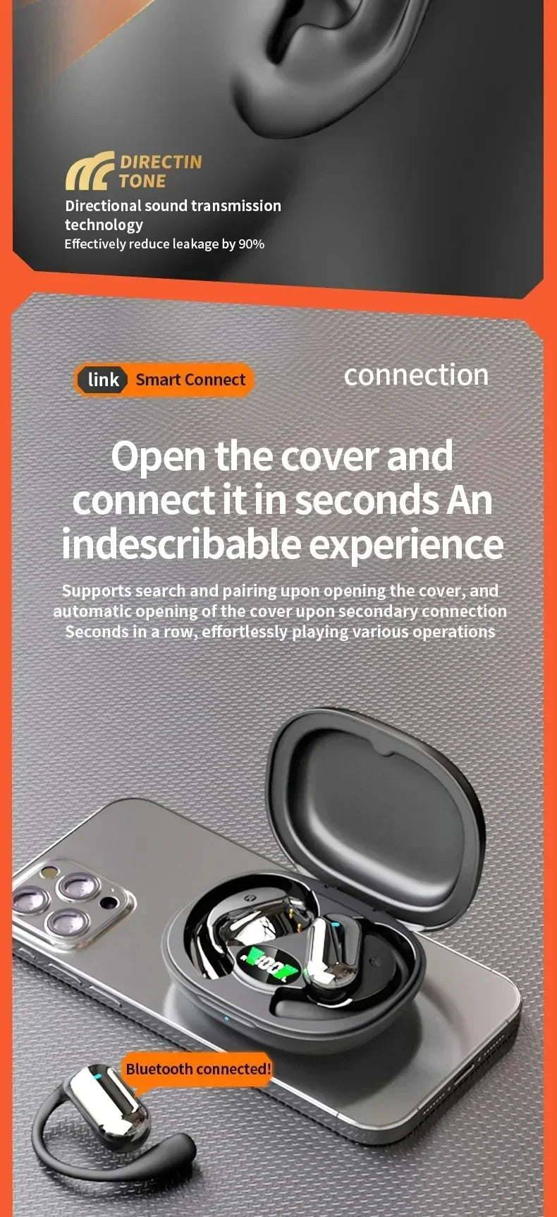 New Q16S Bluetooth Headset with Ai Translation Function, 144 Languages, Long Battery Life