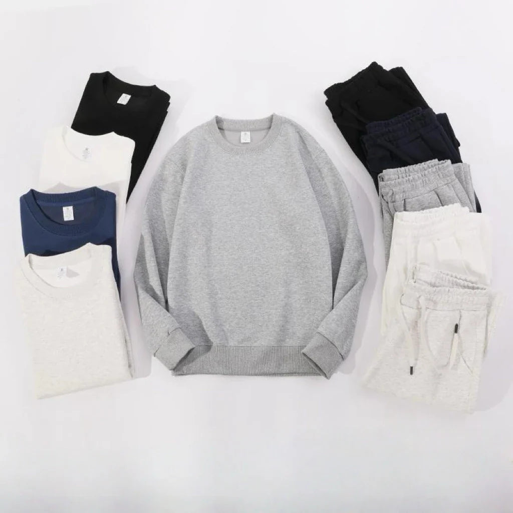 Men's Autumn and Winter New Solid Color Pullover Sweater & Pants Two-piece Set Fashionable Casual Sports Set Men's Tracksuit