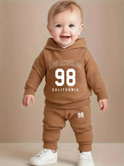 Newborn Baby Boy Long Sleeve Fleece Hoodie with Number Letter Pattern And Casual Sports Pants Set Autumn Winter Outdoor Wear