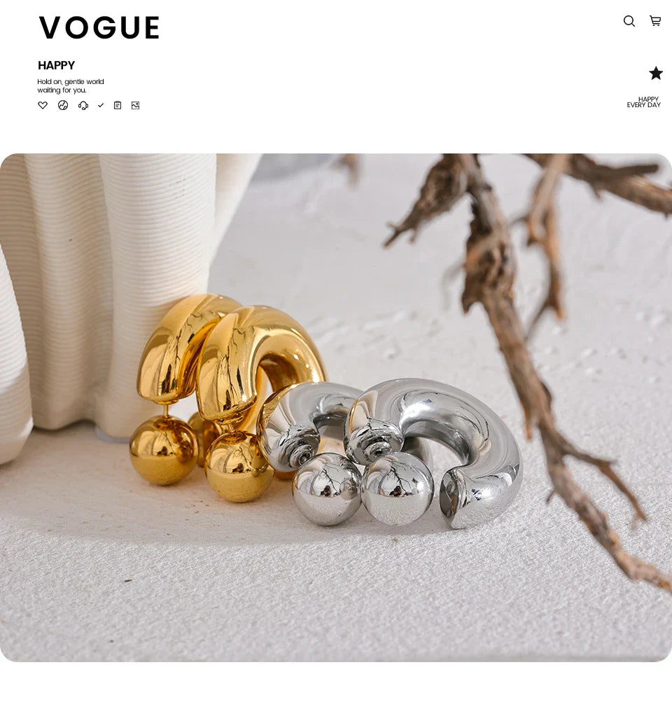 Yhpup Stainless Steel C Shape Round Chunky Unusual Earrings Jewelry Waterproof Metal Texture Attractive Women Accessories Gift