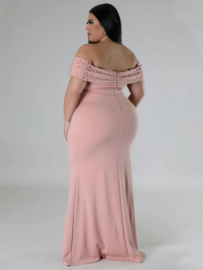 Elegant Women Long Evening Party Dress Sexy Beading Off Shoulder Pakage Hip Robes Formal Wedding Guest Celebrate Plus Size 5XL