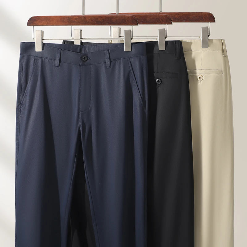Spring Summer Lyocell Men's Pants Luxury Solid Color Elasticity Business Casual