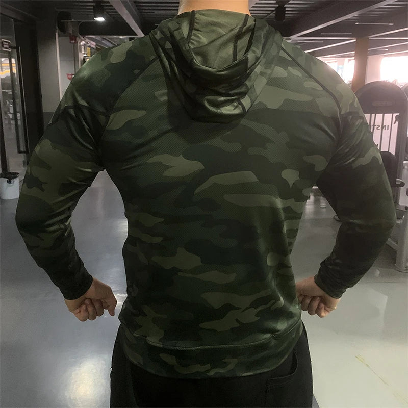 Men Outdoor Sports Jackets Hoodies Quick Dry Fit Long Sleeve Tops with Hood Male