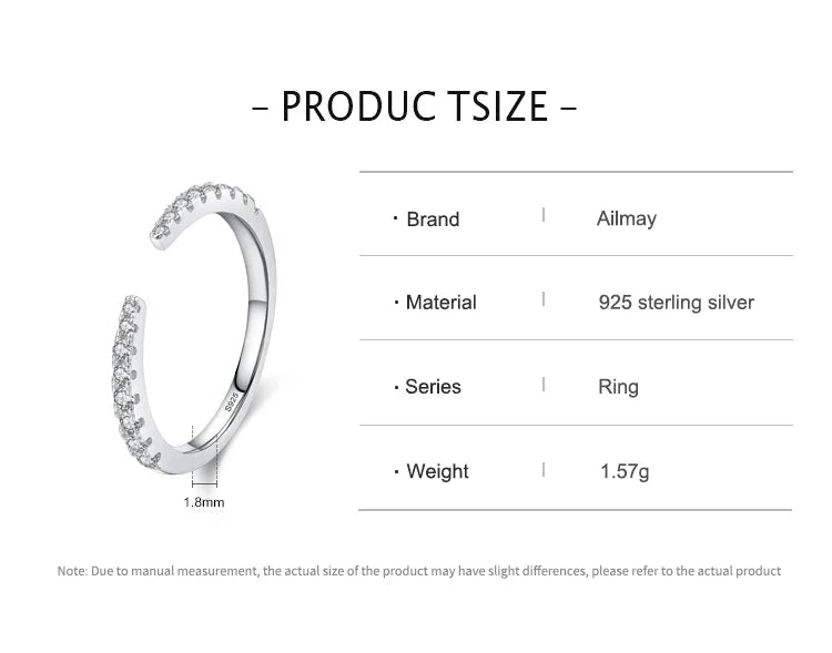 Ailmay 925 Sterling Silver Fashion Open Size Sparkling CZ Index Finger Ring For Women Classic Wedding Engagement Fine Jewelry
