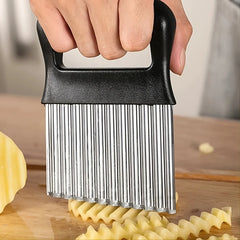 Stainless Steel Potato Chip Slicer Dough Vegetable Fruit Crinkle Wavy Kitchen Knife