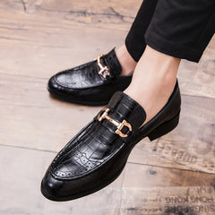 Pointed Toe Men Dress Shoes Leather Luxury Wedding Shoesslip on Floral Print Men