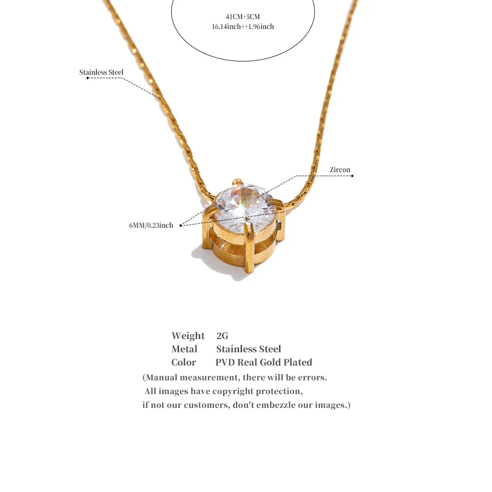 Yhpup Korean Chic Stainless Steel Shiny Cubic Zirconia Cast Delicate Necklace Pendant for Women Daily Waterproof Basic Jewelry