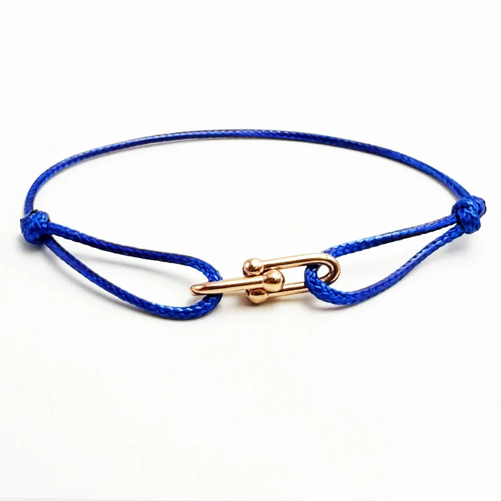 Simple Bamboo Horseshoe Buckle Bracelet Braided Ribbon Adjustable DIY Rope Bracelets Women Men Stainless Steel Jewelry