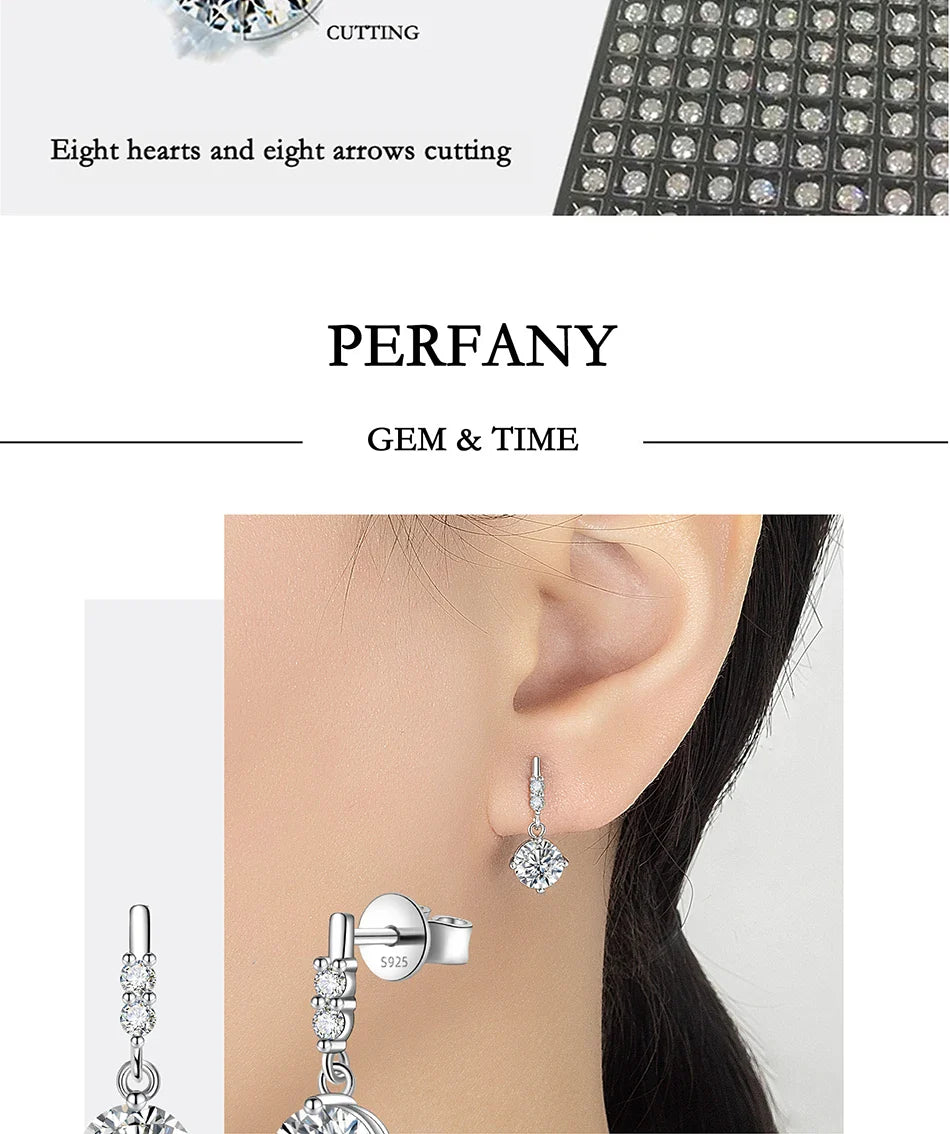 PERFA﻿NY 0.5/1CT Moissanite Drop Earring Women S925 Pure Silver Four Claw Laboratory Diamond Fashion Luxury Wedding Jewelry