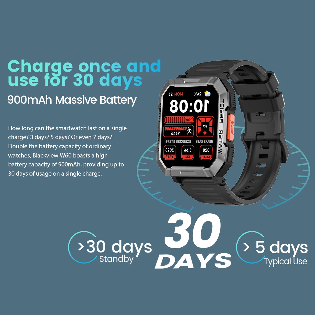 Blackview W60 Smartwatch 2.01'' HD Display TFT Rugged Smart Watch for Outdoor With Emergency Lighting Bluetooth Calling