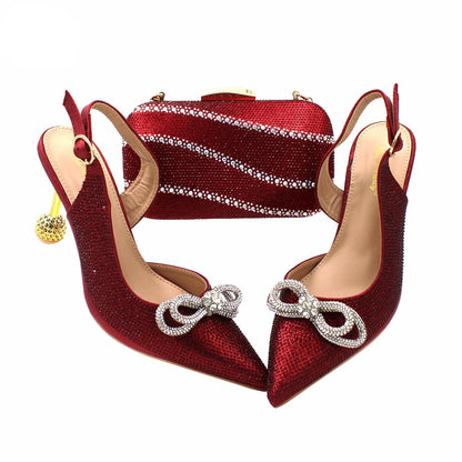 Shoes Matching Bag Set Mature Ladies Gold Color For Women