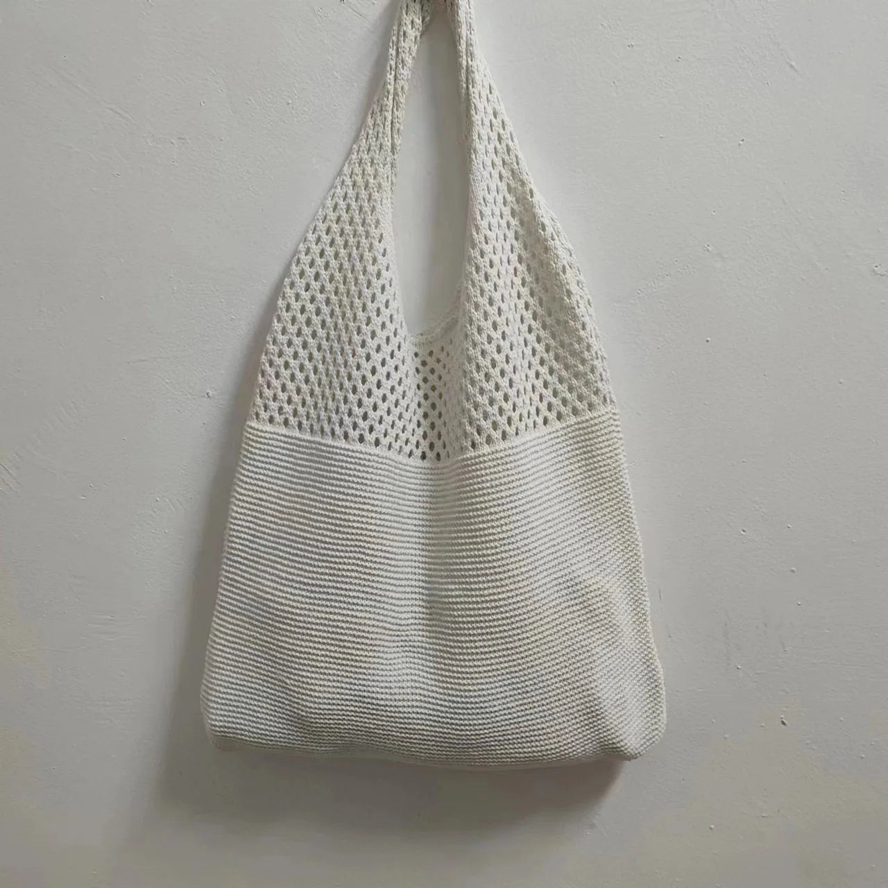 Crochet Solid Color Versatile Shoulder Bag, Hollow Weaving Slouchy Stylish Tote Bag