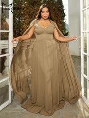 Plus Size Women A Line Evening Dress Flowing Sleeve Church Wedding Birthday