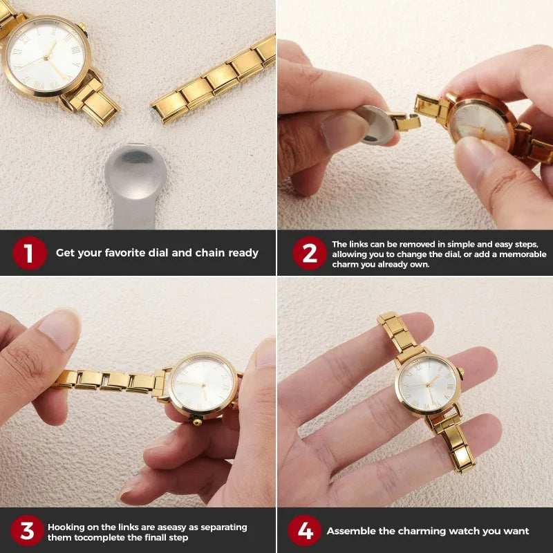 High Quality Fashion DIY 9MM Width Italian Elastic Charm Stainless Heart Shape Watch Bracelet Bangle for Friend Birthday Jewelry