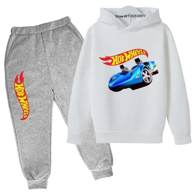 Hot Wheels Kids Spring Autumn Casual Tracksuits 3-13 Years Boys Girls Pullover Hoodie+Pants Suits Children Clothes Sets