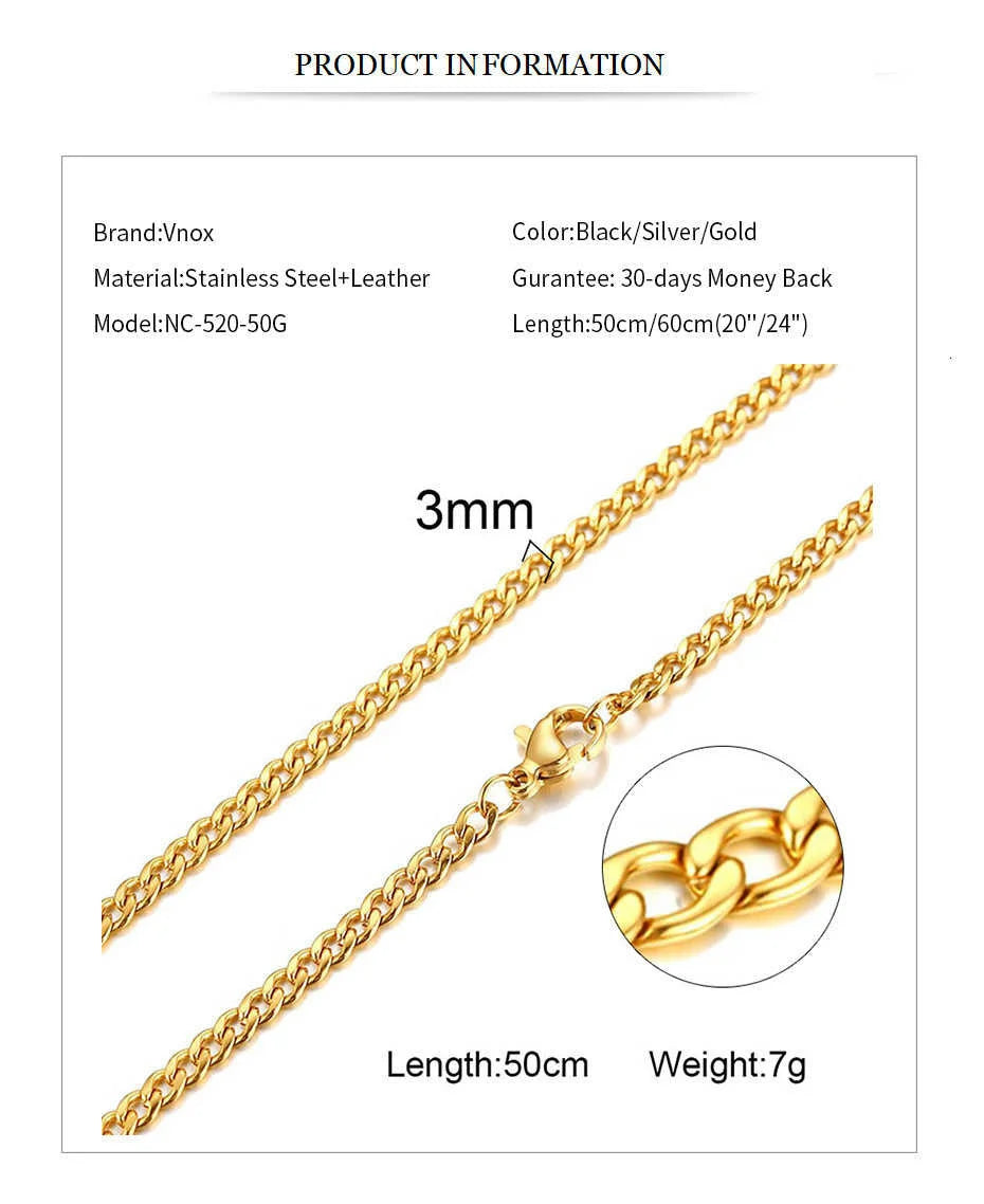 Vnox Men's Cuban Link Chain Necklace Stainless Steel Black Gold Color Male Choker colar Jewelry Gifts for Him