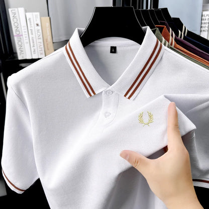 100% pure cotton summer breathable men's fashion sports brand wheat embroidery short sleeves POLO shirt business casual T-shirt