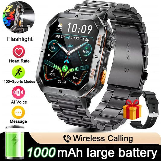 New 1000mAh Battery Outdoor Sports Smart Watch 2.01 inch HD Screen LED Flashlight Bluetooth Talking SmartWatches For Men Women