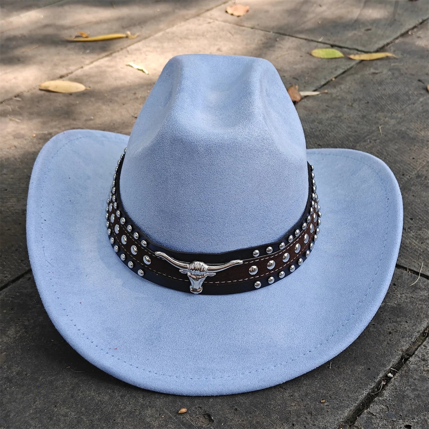 Retro Suede Leather Western Cowboy Fedora Hat for Men Women Bull Head Accessories Fashion Travel Party Hat Denim Hat sombrero