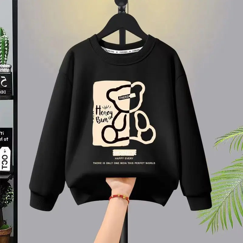 Kid Boy Cartoon Bear Printed Sweatshirt Pullover And Pants 2pcs Suit Children Top Bottom