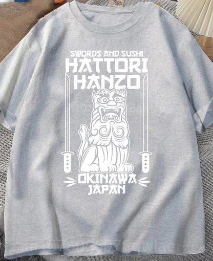 Hattori Hanzo RED Swords and Sushi Kill Bill Okinawa Japan tarantino T-Shirt Crew Neck Short Sleeves Loose Fashion Streetwear