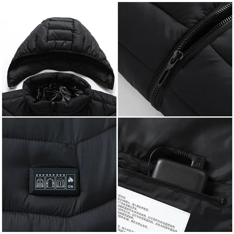 Men's Heated Vest with Retractable Heated Hood and Battery Pack for Hunting/Hiking