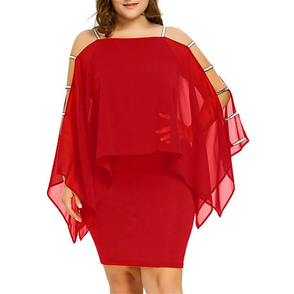 Womens Plus Size Ladder Cut Overlay Asymmetric Chiffon Strapless Mini Dress vestidos de mujer casual 2022 vestido de mujer