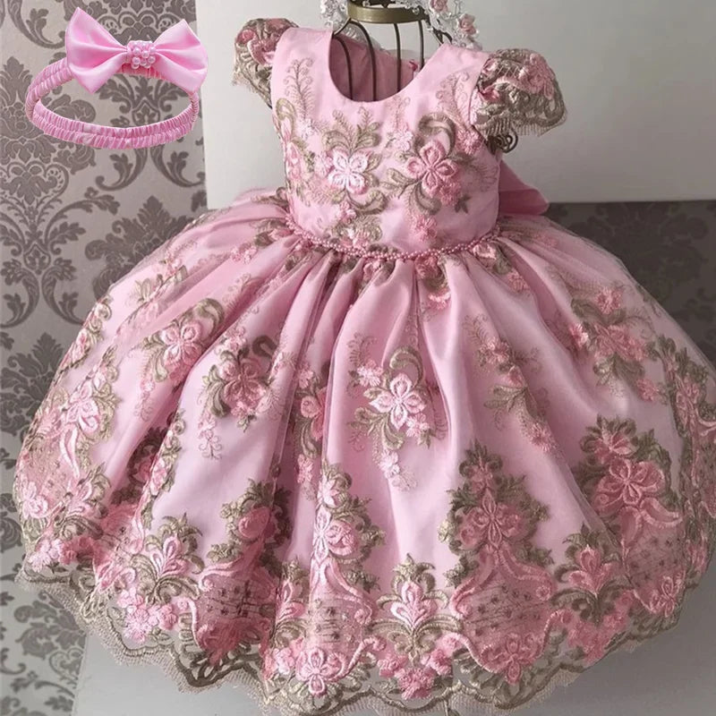 Elegant Princess Lace Wedding Formal Dress Luxury Embroidery Kids Dresses For Girls Vintage Backless Children Party Prom Gown