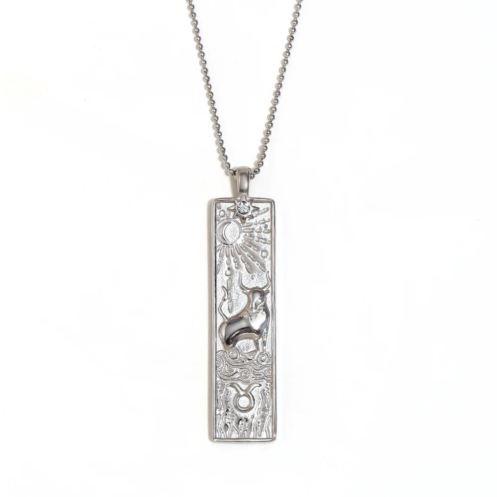 E.B.belle 18k Gold Plated Rectangle Shape 12 Constellation Pendant Necklace Stainless Steel Waterproof Fashion Women's Jewelry