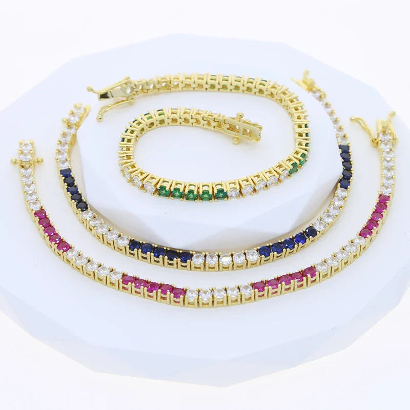 Sdzstone NEW Arrived Fashion Women Jewelry Gold Color High Quality 5A Cubic Zirconia Colorful CZ Tennis Chain Bracelet