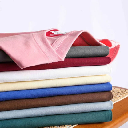 100% Cotton Men's Women Summer T-shirt Loose Short-sleeved Casual Basic T-Shirt Round Neck Solid Color Breathable Unisex Tops