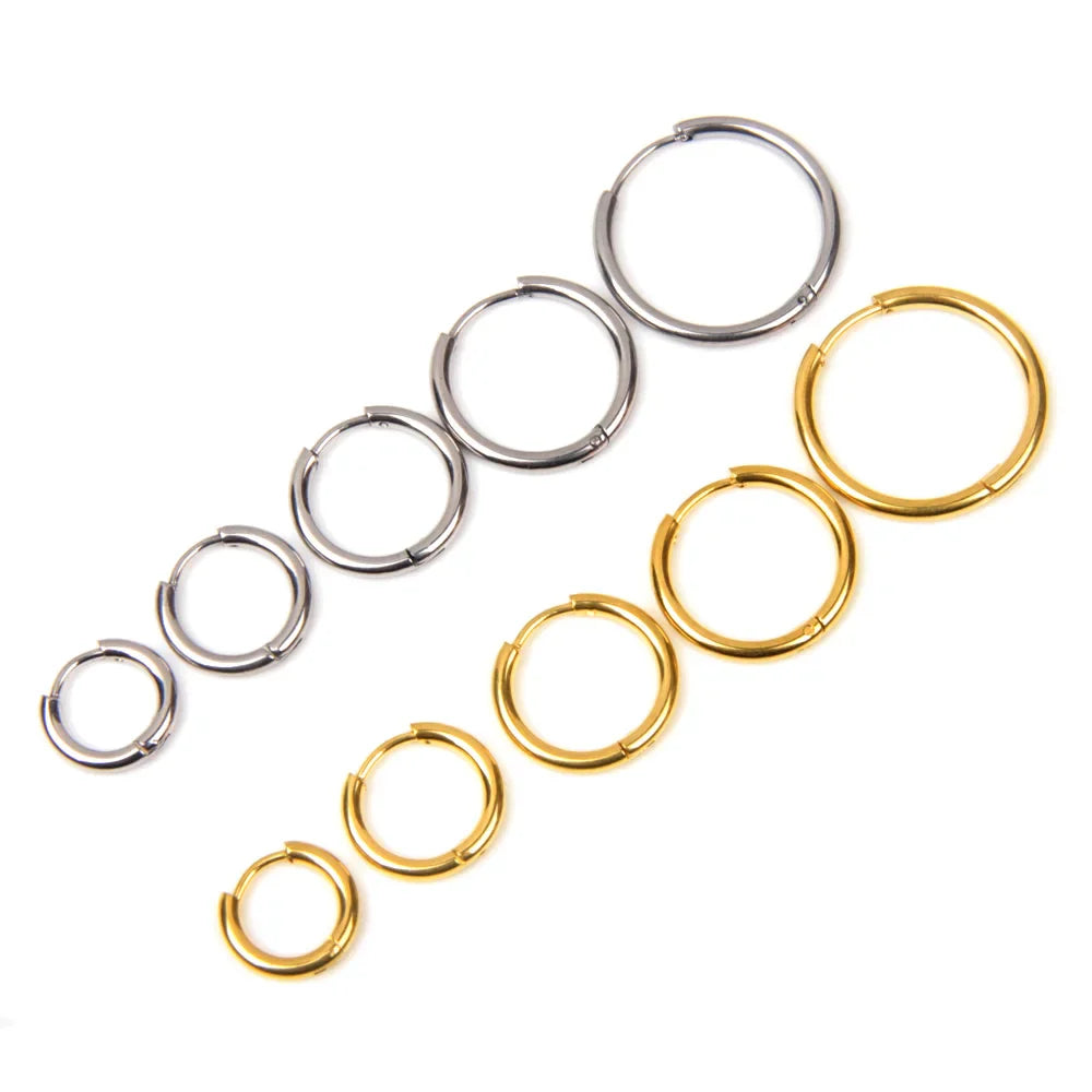 10pcs 316L Stainless Steel Hoop Earrings Women Men Punk Hiphop Circular Ear Buckle Ring Jewelry Gold Color Accessories Wholesale