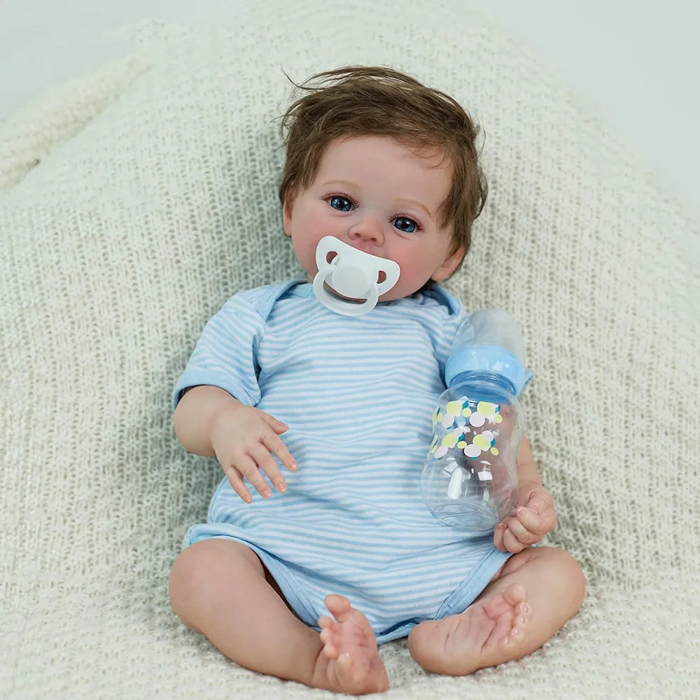 45cm Lifelike Baby Dolls Alive Reborn Babies Like Real Silicone Vinyl Full Body Boy Realistic Newborn Rooted Hair Doll Gifts