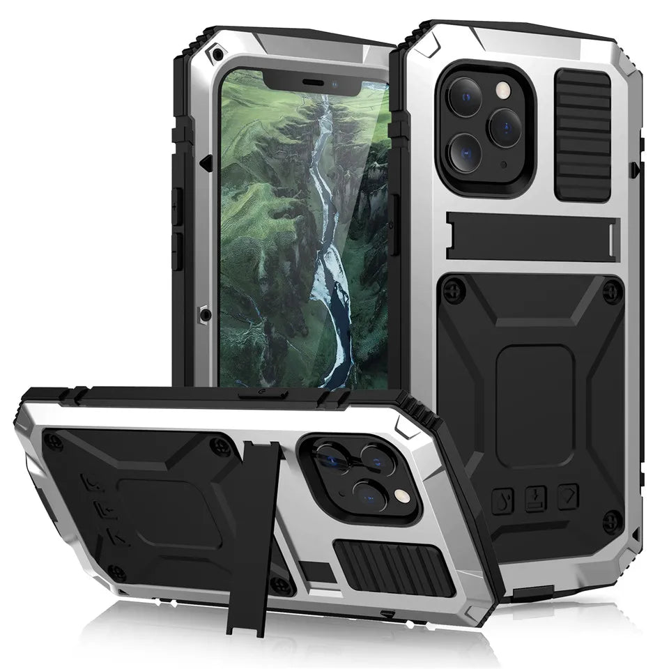 Full-Body Rugged Armor Shockproof Protective Case for iPhone 14 13 12 11 Pro Max Mini 14 Plus Kickstand Aluminum Metal Cover