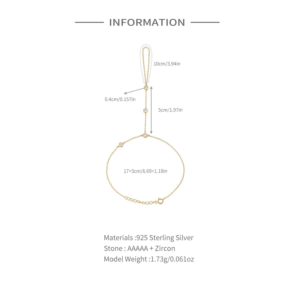 CANNER 925 Sterling Silver Flower Clover CZ Finger Ring Chain Bracelet For Women Ins Hand Chain Horse Eye Jewelry Party Gift