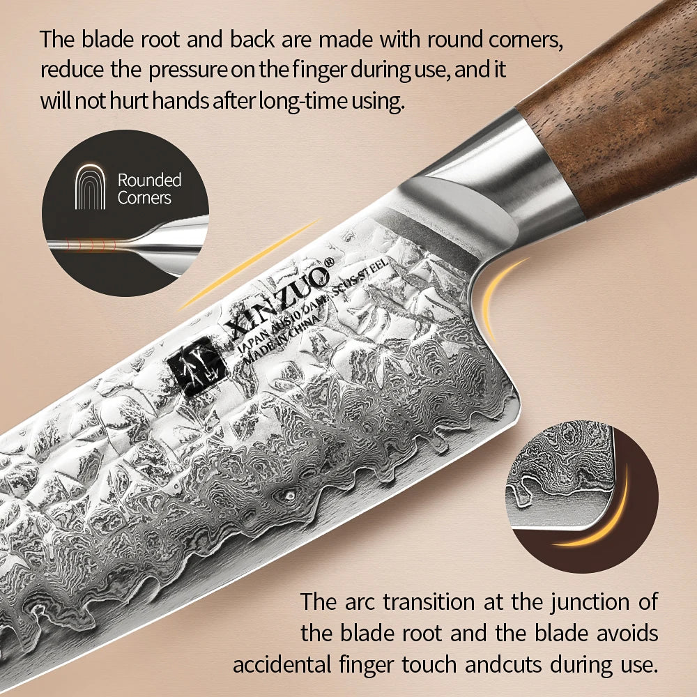 5.5 Inches Japanese AUS10 Damascus Steel Santoku Knife Sharp Blade Meat