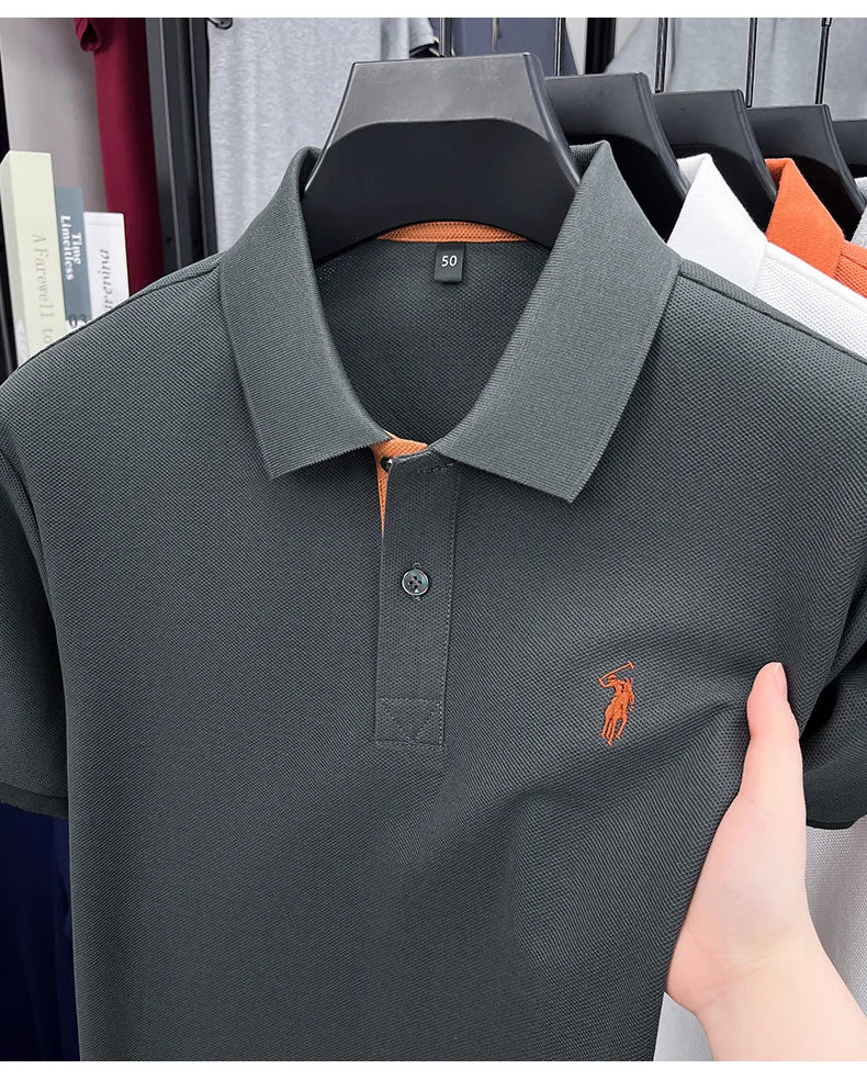 100% pure cotton men's short sleeved polo shirt hot selling summer fashionable horse logo embroidery classic Paul casual T-shirt