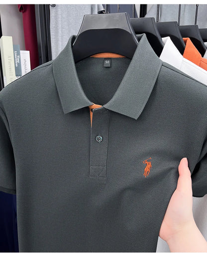 100% pure cotton men's short sleeved polo shirt hot selling summer fashionable horse logo embroidery classic Paul casual T-shirt