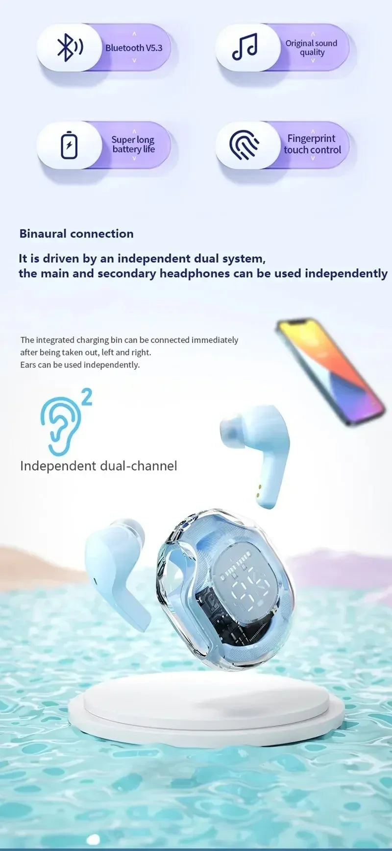 New Wireless Bluetooth Headset T8 TWS Eadphones Sport Gaming Headset Noise Reduction Earbuds Bass Touch Control for Phones