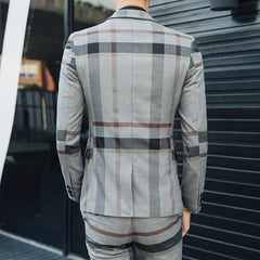 Blazers Pants Vest Set 3 Pieces Set / Men's Business Casual Fashion Three Piece Plaid Suit Jacket