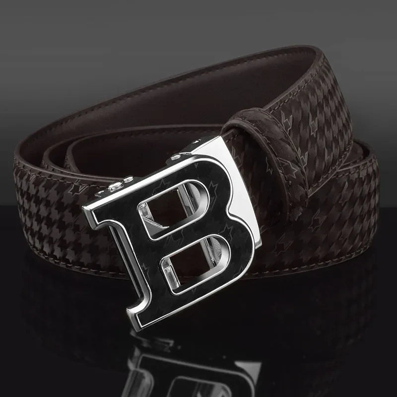 High Quality Automatic Buckle belts men Golden buckle fashion Waist Strap genuine leather Cowskin cintos masculinos B letter