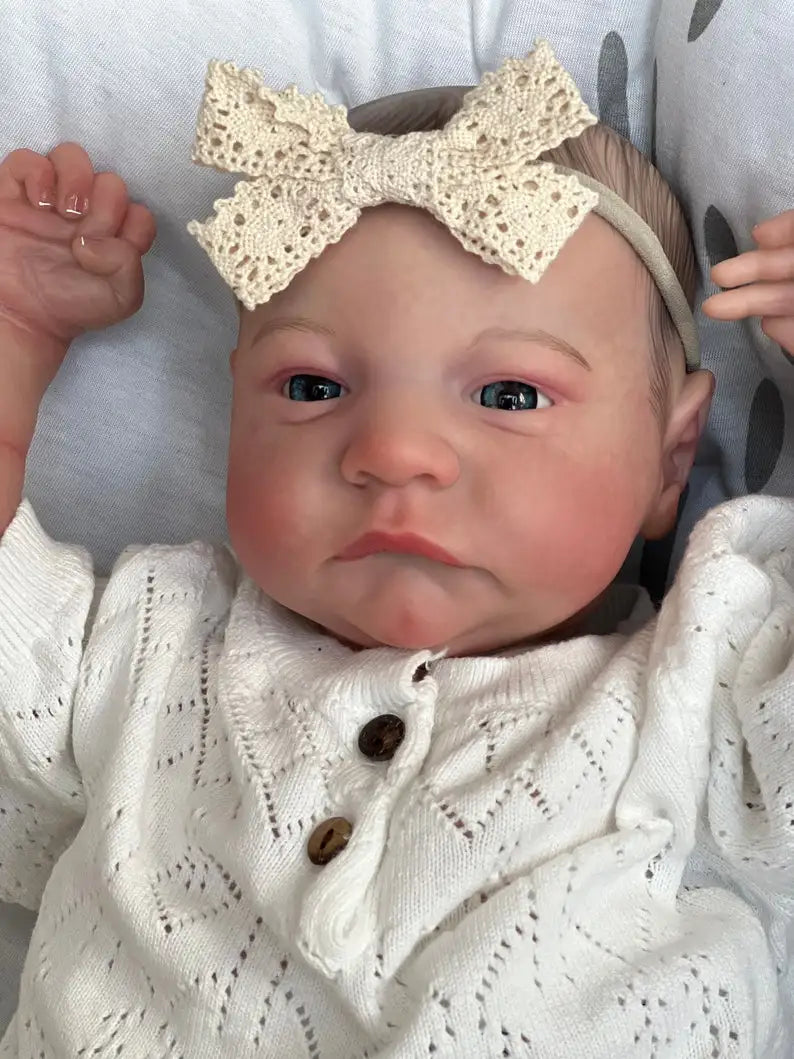 NPK 49CM Newborn Baby Doll Reborn Levi Awake Soft Silicone Flexible 3D Skin Tone with Visible Veins Hand Paint Hair Doll