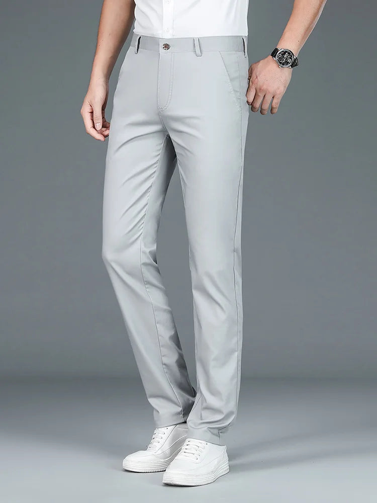 Luxury Straight Business Suit Pants Men Bamboo Fiber Designer Spring Summer