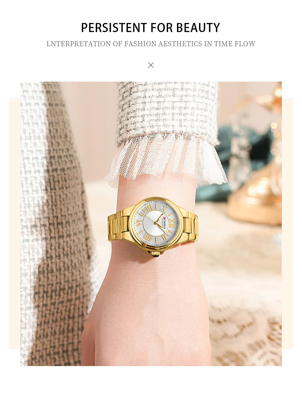 CURREN Romantic Charm Women's Wristwatches Fashion Design Thin Quartz Watch with Luminous Hands Stainless Steel Bracelet