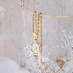 A-Z Letter Initial Enamel Necklace For Women Gold Color Stainless Steel Chain Pendant