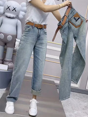 Y2k Large Size Narrow Version Of Straight Leg Jeans Women's Thin Model