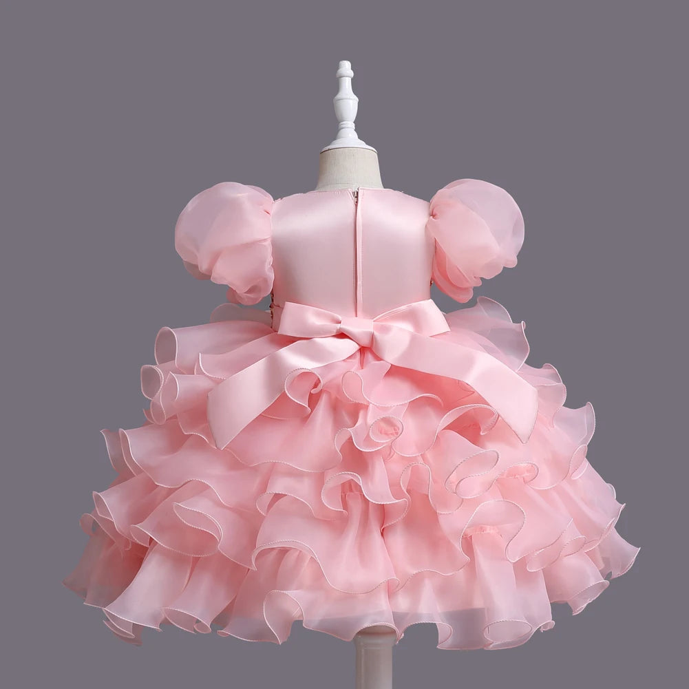 Child Dress Pink Princess Trailer Dress Kid Dress Flower Dress 4 to 12 year  girl piano performance dress