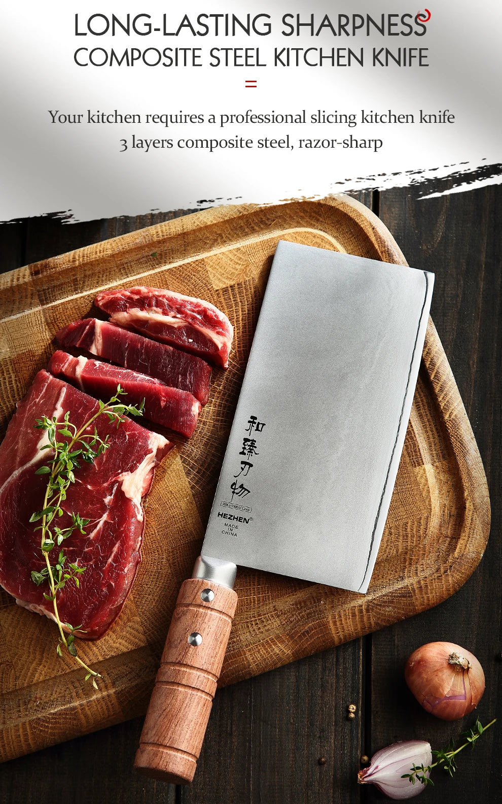7 Inches Slicing Knife Stainless Steel 3 Layer Composite Steel Professional